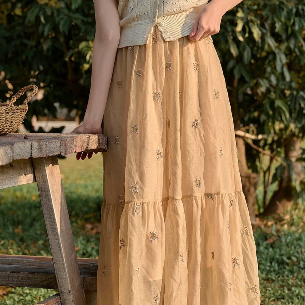 ISO Simple Retro Gwendolyn Embroidery Midi Skirt Size Small or Extra Small
